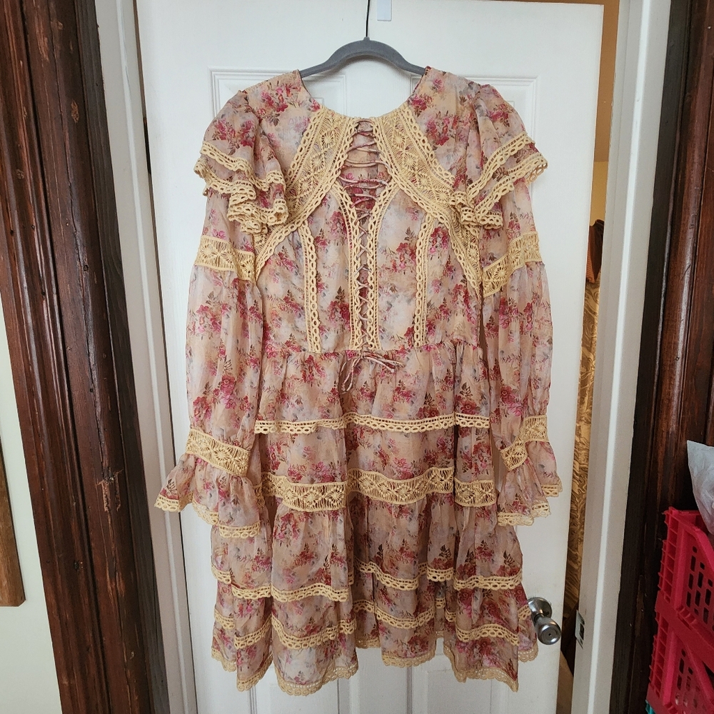 Ivy City Co Farrah Dress in Yellow & Pink Floral, Size XL
